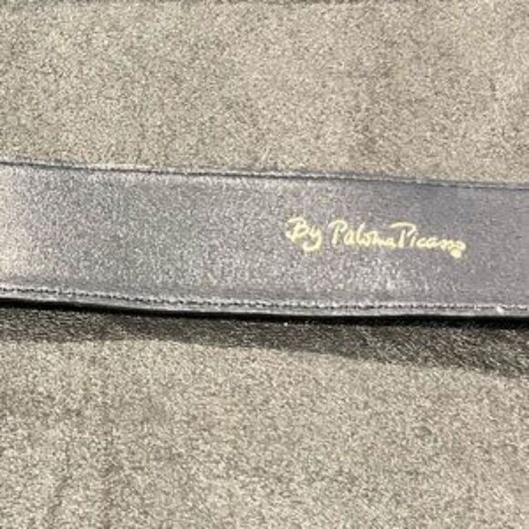 Vtg Paloma Picasso Gold Triple X Kiss Buckle Dark Blue Leather Belt Size Medium
